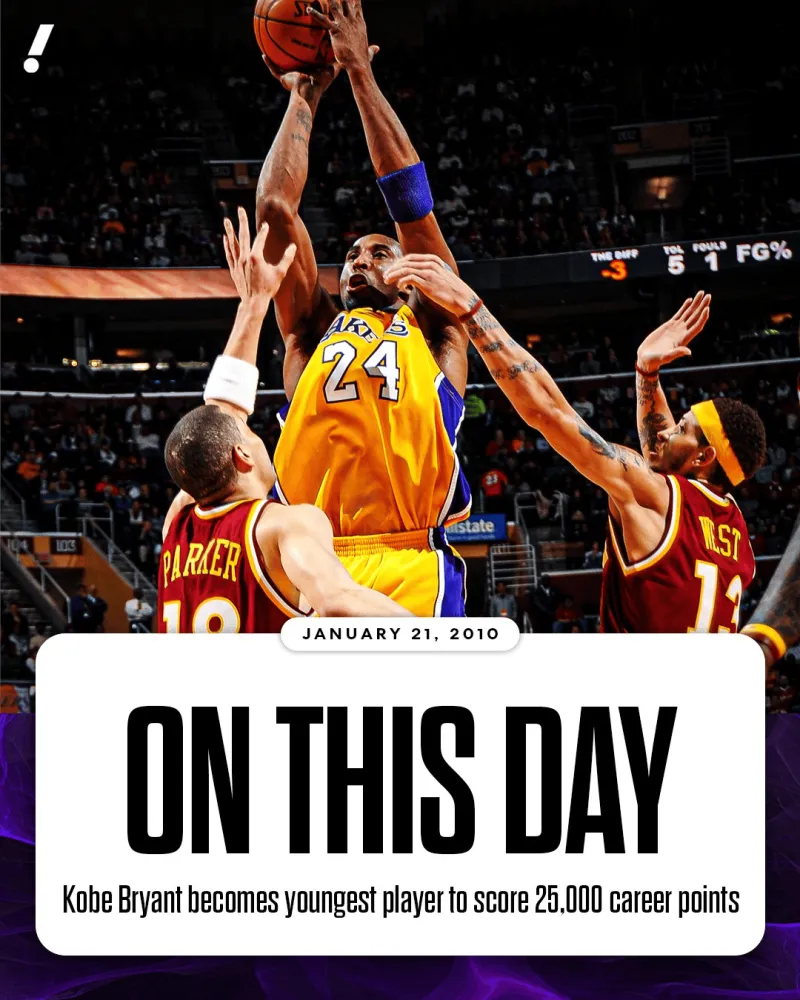 mk体育-雅虎体育：2010年的今天，科比成为历史最年轻的25000分先生